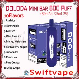 High Quality DOLODA Mini Bar 800 Puff Disposable E Cigarette 480mAh Battery 10 Flavours 3.5ml 2% 0.8k Puffs Vapes Pen Starter Kit Authentic Wholesale