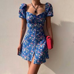 Basic Casual Dresses Two Piece Dress Elegant Womens Dress Fashion Bubble Sleeve Button Body Flower Shorts 2024 Summer Sexy Party Beach Daily DressL2405