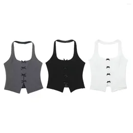 Women's Tanks Bow Decorated Halter Neck Slim Sexy Backless Vest For Women 2024 Spring And Summer French Style Outer Top