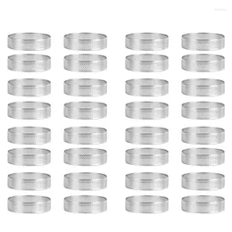 Baking Moulds 32Pcs Stainless Steel Tart Ring Heat-Resistant Perforated Cake Mousse Round Double Rolled Metal Mold 6C