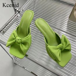 Slippers Kcenid 2024 Summer Women Fashion Bow-Knot Square Toe Shoes High Heels Slip On Ladies Elegant Dress Pumps