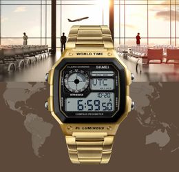 SKMEI Military Compass Sports Watch Men Calories Clock Waterproof Watches Golden Stainless Strap Wristwatch Chronograph Relogio Ma3562384