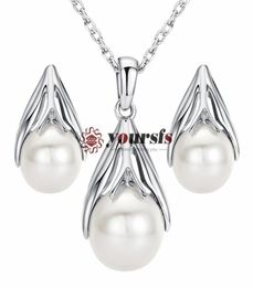 Yoursfs Bridal 18K Gold Plated Jewellery Set Silver Shiny Pearl Pendant Necklace and Earrings2566241