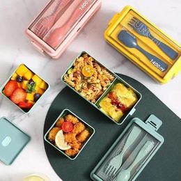 Dinnerware Double Lunch Box With Cutlery Divided Students Office Microwave Lunchbox Thickened Plastic