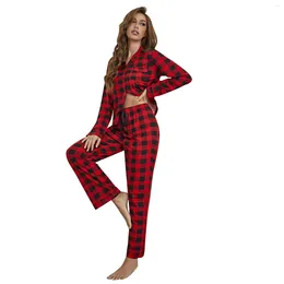 Home Clothing Homewear Suit For Woman Plaid Pajama Sets Long Sleeve Button Down Sleepwear Women'S Nightwear Soft Pajamas