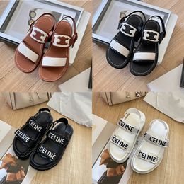 designer Roman sandals slippers women casual shoes beach shoes thick soled brown summer Rubber Stripe Gladiator Sandal sandal