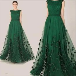 Zuhair Murad 2020 Evening Dresses Emerald Green Cap Sleeve Prom Gowns Women Custom Made Lace Appliques Special Occasion Dress 3094