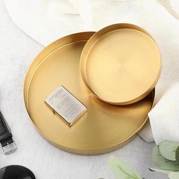Plates 1PC Nordic Instagram Style Light Luxury Storage Disc Gold Stainless Steel Round Straight Edge Tray Cosmetic Jewellery Tea Plate