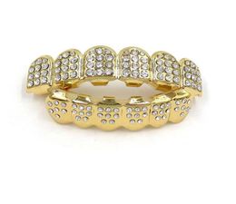 Gold Color Iced Out Teeth Grin Top Bottom Bling Men Women Jewelry New7814248
