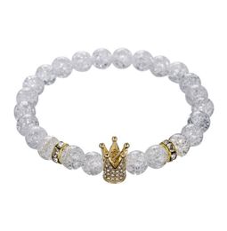 Imperial Micro Pave Cubic Zircon Crown Charm Bracelet Men Womens White Crack Flowers Stone Beads Bracelet Jewelry1769510