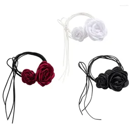 Choker 2Pcs Adjustable Rope Necklace Rose Flower Pendant Neckwear Gothic Clavicle Chain Floral Neckchain For Women Girls