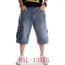 Men's Jeans Summer Plus Size Hip Hop Denim Shorts 8XL 7XL 6XL 5XL Fashion Men Multi-pocket Skateboard Pants Cropped Loose Cargo