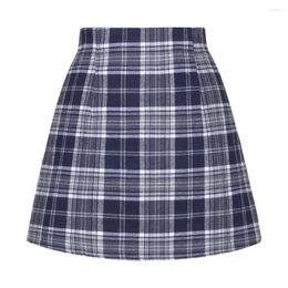 Skirts SISHION Womens High Waist Plaid Skirt SS0008 Vintage Outfit Navy Blue Mini Length Bodycon Pencil