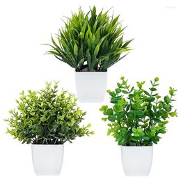 Decorative Figurines LBER 3 Pack Fake Plants In Pots Artificial Eucalyptus Plant Mini Potted Faux Indoor Small Plastic Wheat Grass Shrubs