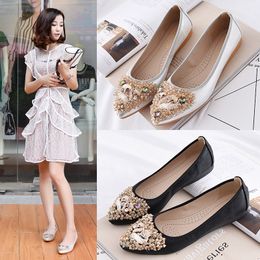 Size 34-43 Ladies Flat Shoes Fox Rhinestone Designer Pointed Toe Female Flats Soft Sole PUleather Women Casual Shoes Soft Foldable Ballet Shoes Woman Shoe