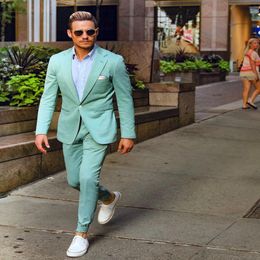 Mint Green One Button Mens Prom Suits Notched Lapel Wedding Suits For Men Cheap Tuxedos Two Pieces Blazers Jacket Pants 303z