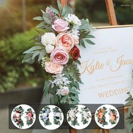 Decorative Flowers 2PCS Artificial Wedding Arch Silk Rose Flower Swag Decorations Welcome Sign Floral Garland
