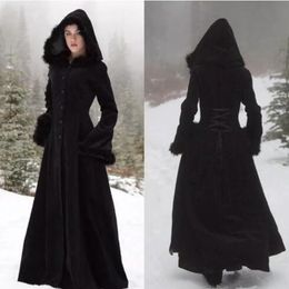 2018 New Fur Hallowmas Hooded Cloaks Winter Wedding Capes Wicca Robe Warm Coats Bride Jacket Christmas Black Events Accessories 264l