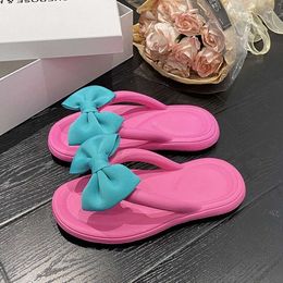 EVA Slippers With Cute Bow Pink Green Rubber Flats Flip Flops For Womens Ladies Girls Summer Sandals Beach Room Shoes Fashion 144