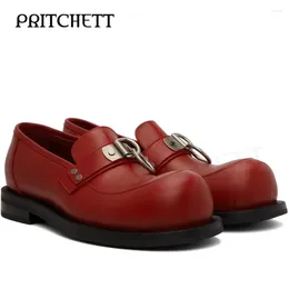 Casual Shoes Wine Red Bulb Toe Ring Loafers Round Square Root Slip On Metal Decoration Fashion Comfortable Leather Men's