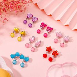 Backs Earrings 7 Pairs Korean Style Kids Ear Clip Flower Bow Crown No Piercing Earring Ring For Baby Girls Children Gifts Jewelry