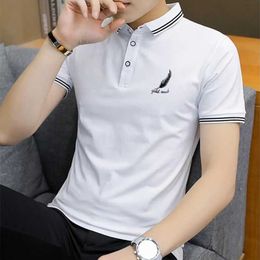 Men's Polos Summer T-shirt decorated with ultra-thin slim fit buttons gentle hem short sleeved neckline business formal summer top mens clothingL2405