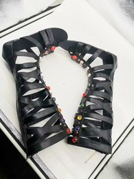 Boots Women Flat With Hollow Pearls Decor Cool Black Gladiator Sandals Casual Woman Shoes Street Manufacturer Long Summer