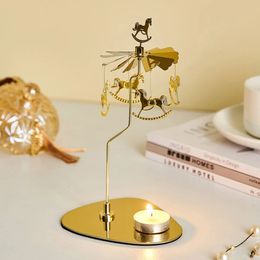 Mental Triangle Tray Rotating Candle Holder Romantic Spinning Tea Light Home Party Decoration Table Centrepiece Ornament 240429