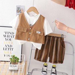 Clothing Sets Baby Boy Summer Clothes 2024 Korean Fashion Sleeveless Vest White T-shirts Shorts 3PCS Boys Designer Suits Outfits Set