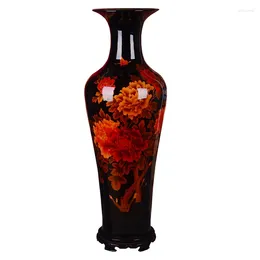 Vases Jingdezhen Ceramics Chinese Red Peony Flower Blooming Rich Floor Vase Home Living Room 1 M Large Ornaments