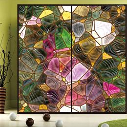 Window Stickers Custom Size Film Colorful Stone Mosaic Pattern Decorative Privacy Etched Glass Church Wardrobe Door