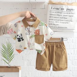 Clothing Sets Western Baby Boys Boutique 2024 Korea Style Print Animal Turn-down Collar Short Sleeve Shirts And Shorts Boy Outfit Set