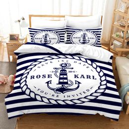 Bedding Sets Blue Anchor Set Sailing Bed Linen Home Decor Single Double Twin Full Size For Boys Adults Compass Stripe Duvet Cover