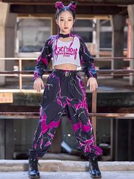 Stage Wear Modern Dance Performance K- Outfit Runway Show Hip Hop Clothes For Girls Kids Jazz Costume Black Purple