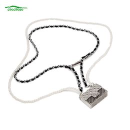 Crossbody Bag Ladies Fashion Luxury Mini Metal Pearl Belly Waist Chain Small Hot Square Shoulder Purse Necklace For Women 217n