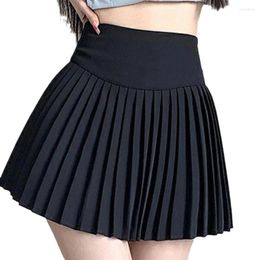 Skirts High-waisted Pleated Skirt Anti-slip Lined With A Solid Color Preppy A-line Culottes For Women's Fashion