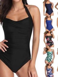 Women's Swimwear 2024 One Piece Triangle Sexy Backless Tankini Pleated Swimsuit