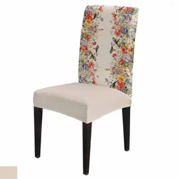 Chair Covers Flower Watercolour Bird Dining Spandex Stretch Seat Cover For Wedding Kitchen Banquet Party Case