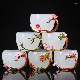 Mugs Enamel Hand Handle Tea Cup Female Creative Flower Household Cups Brewing Glazed Crystal Glass