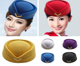 Berets Wool Felt Pillbox Air Hostesses Beret Hat Base Cap Airline Stewardess Sexy Formal Uniform Caps Accessory2574609