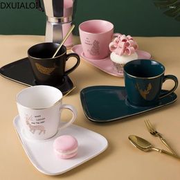 Mugs Simple Ceramic Coffee Cup And Saucer Set Breakfast Snack Afternoon Tea Creative European Style With Gold 201-300ml