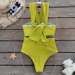 Women's Swimwear Summer Beach Outfit Women Swimsuit Set Braided Rope Strap Bikini With High Waist Swim Briefs Hollow Bra Split Design