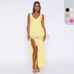 sexy Casual Dresses Designer Dress 2024 autumn new solid Colour side slit ruffle edge camisole skirt V-neck sexy high-end long skirt