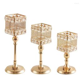 Candle Holders Home Decoration Square Candlestick Wrought Iron Furnishings Crystal Holder Wedding Ornament Dinner Props Gifts