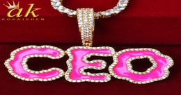 Pink Oil Custom Name Tennis Chain Necklace For Women Solid Back Hip Hop Jewelry7895296