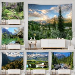 Tapestries Landscape Tapestry Spring Nature Garden Snowy Mountains Rivers Flowers Printed Fabric Fine Home Decoration