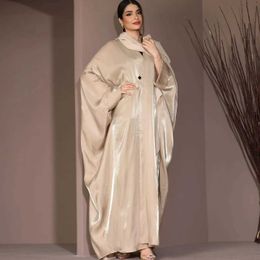 Ethnic Clothing Hot Sell Bright Silk Satin Batwing Slve Cardigan Robe Modest Muslim Dubai Plus Size Kimono Open Abaya Dress Corban Eid Woman T240510K2G0