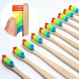 Wooden Bamboo Oral Care Whitening Teeth Soft Head Rainbow Colors Black Eco-Friendly Adult Child Toothbrush Fy8704 0511