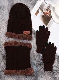 Berets Children Set Knitted Winter Warm Touch Screen Gloves Neck Warmer Hat Scarf And Beanie HatBerets9374922