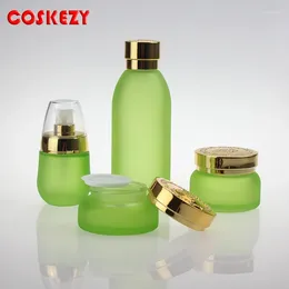 Storage Bottles Empty 30g Light Green Glass Cream Jar With Shiny Silver And Golde ABS Lid 30 G Cosmetic Packaging